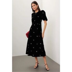 Sea New York Rubina Midi Dress Womens 12 Black Velvet Embroidered Floral